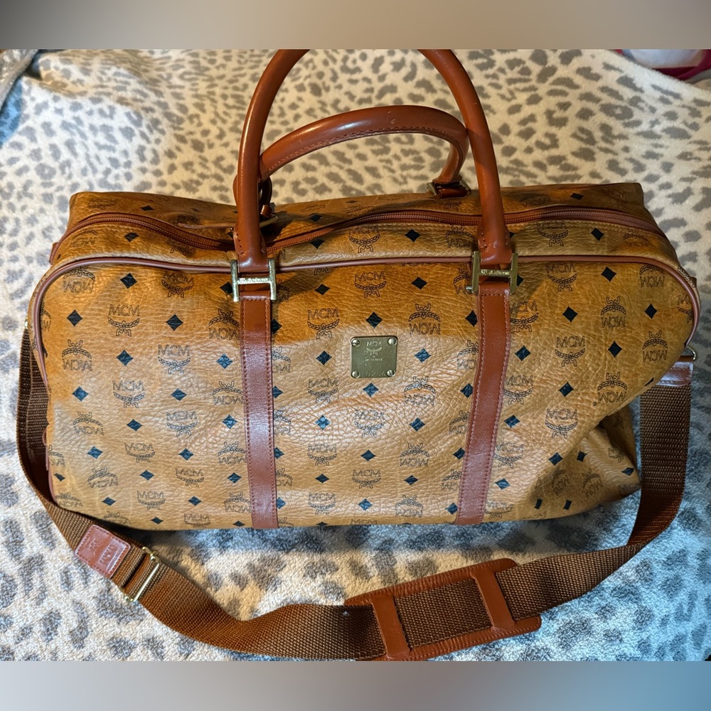 MCM Brown Visetos Monogram Large Size Duffel Bag with Leather Trim 🔥